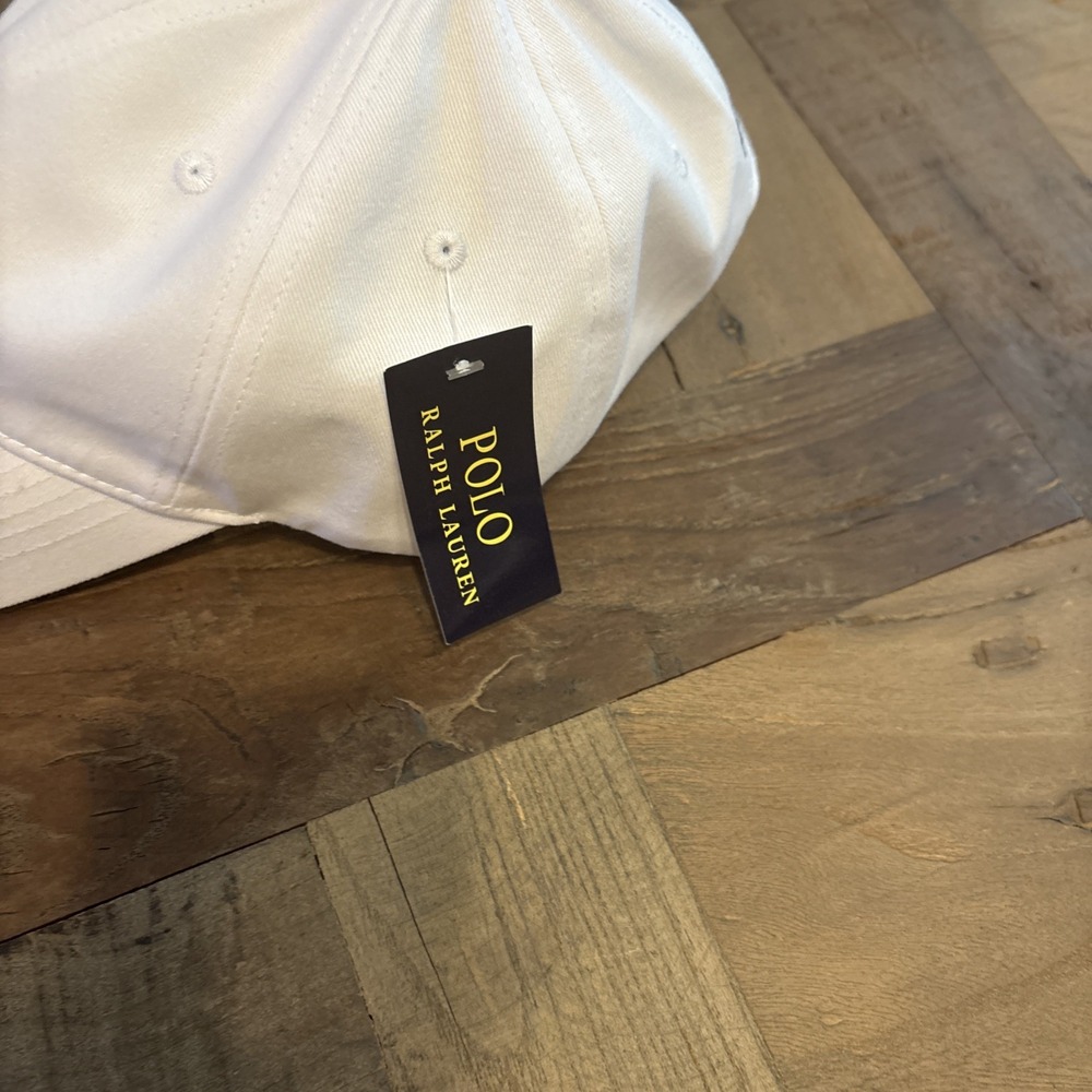 Polo Ralph Lauren Men's White/Blue Baseball Cap Adjustable Chino Cotton Hat NWT - Picture 4 of 4